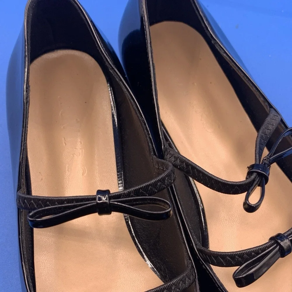 Lovirs Women's Black Double Bow Pointed Toe Faux Patent Leather Flats - Size 10